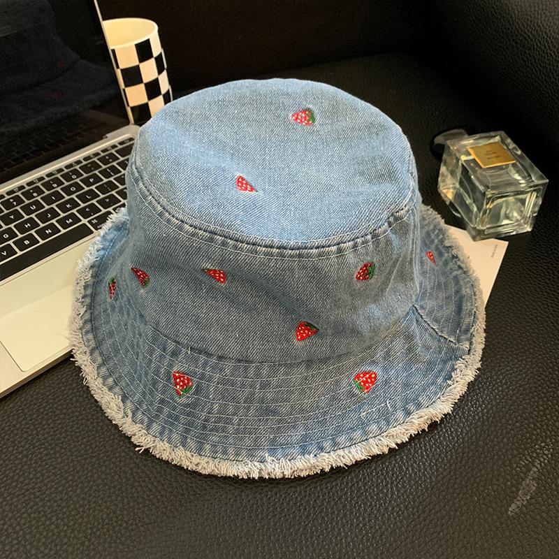 

Embellished Denim Floral Fishing Hat For Comfortable Spring Wear Everyone For Dark Blue Strawberry