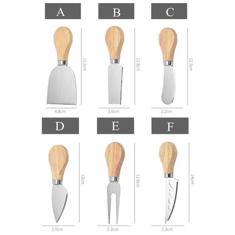 Household Steel Stainless Cheese Butter Knives with Wooden Handle Cheese Slicer Cutter Spatula Fork Kitchen Cooking Baking Tool