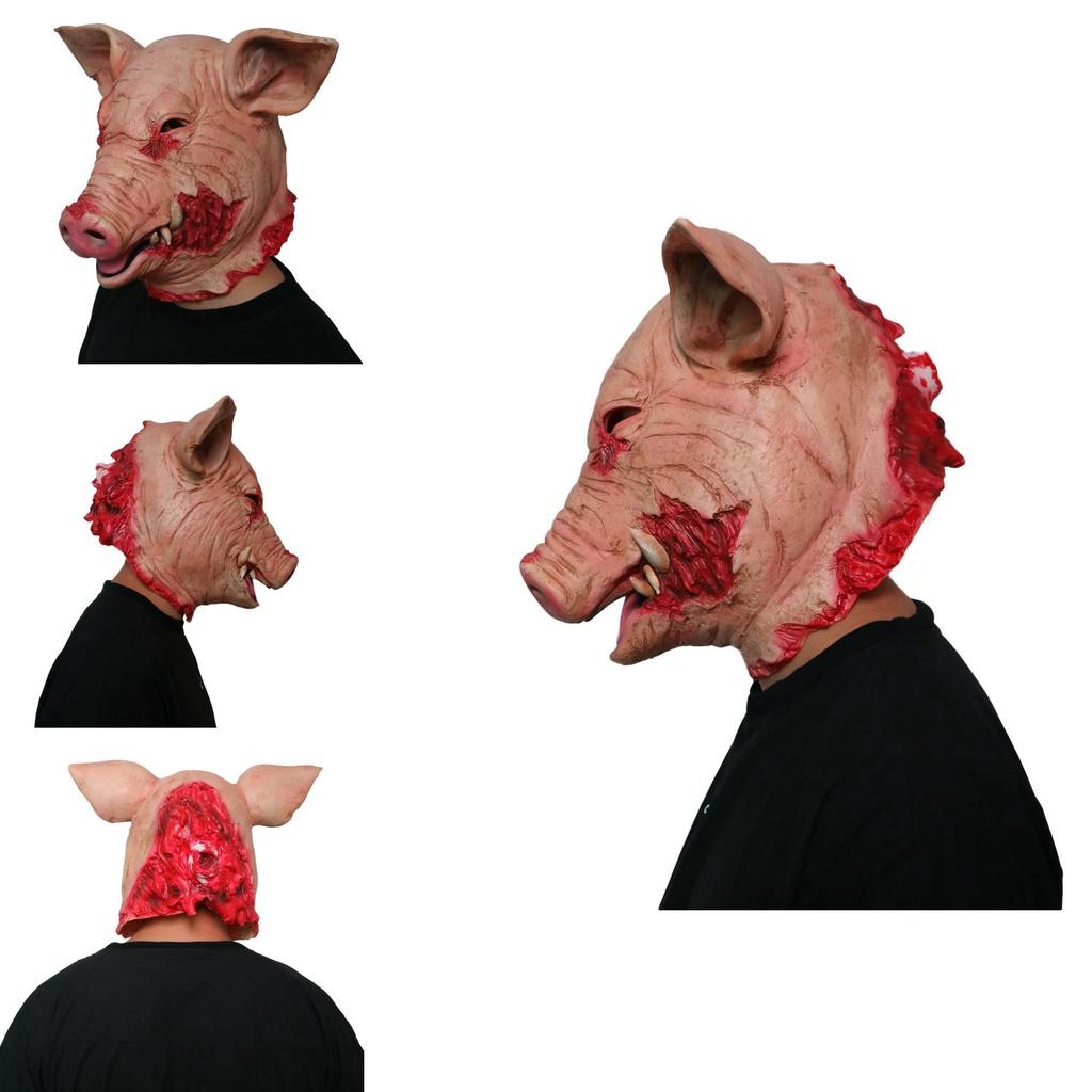 Disturbing Halloween Pig Head Mask For Masquerade Parties Animal Cosplay Latex Hood