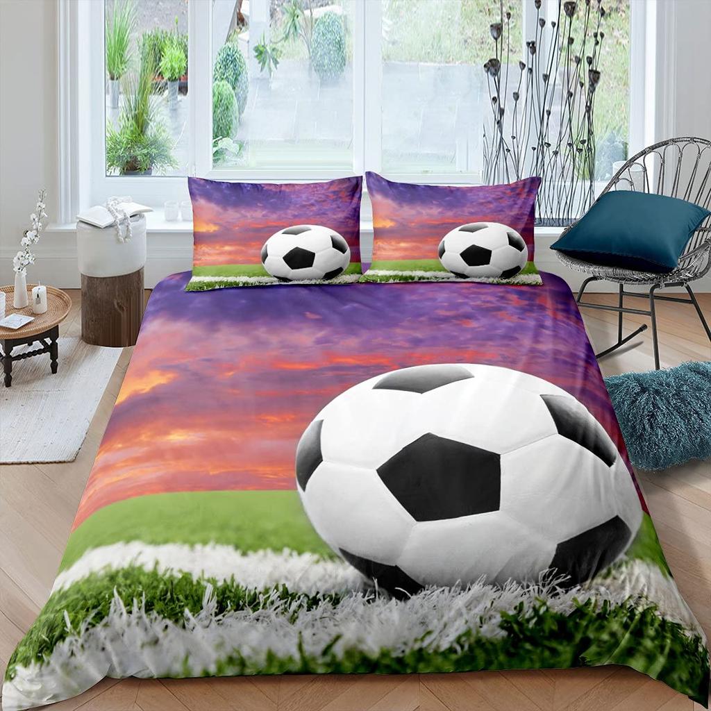 Green Football Field King Queen Duvet Cover Soccer Field Comforter Cover Boys Men Sport Games Bedding Set Polyester Quilt Cover