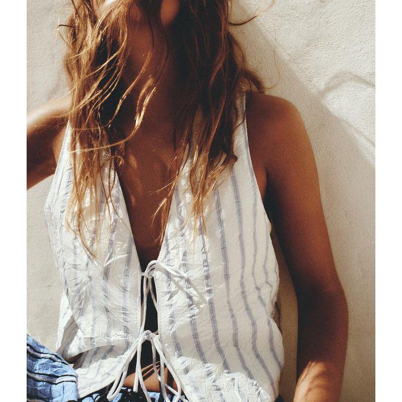 Spring New Wrinkle Effect Stripes Vest Style Tops 2010772 Pajamas Style Pants 4661410