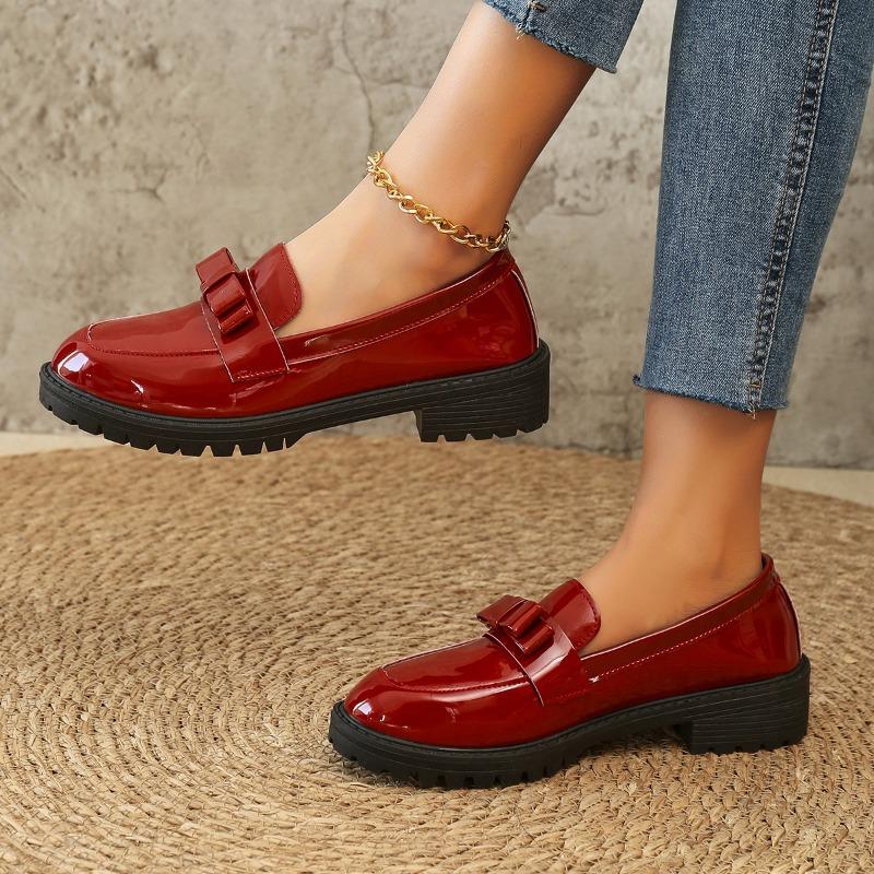 Fashion Women's Fashion Thick Heel Shoes Autumn New Round Head Deep Mouth Butterfly Knot Soft Sole Non-slip Loafers