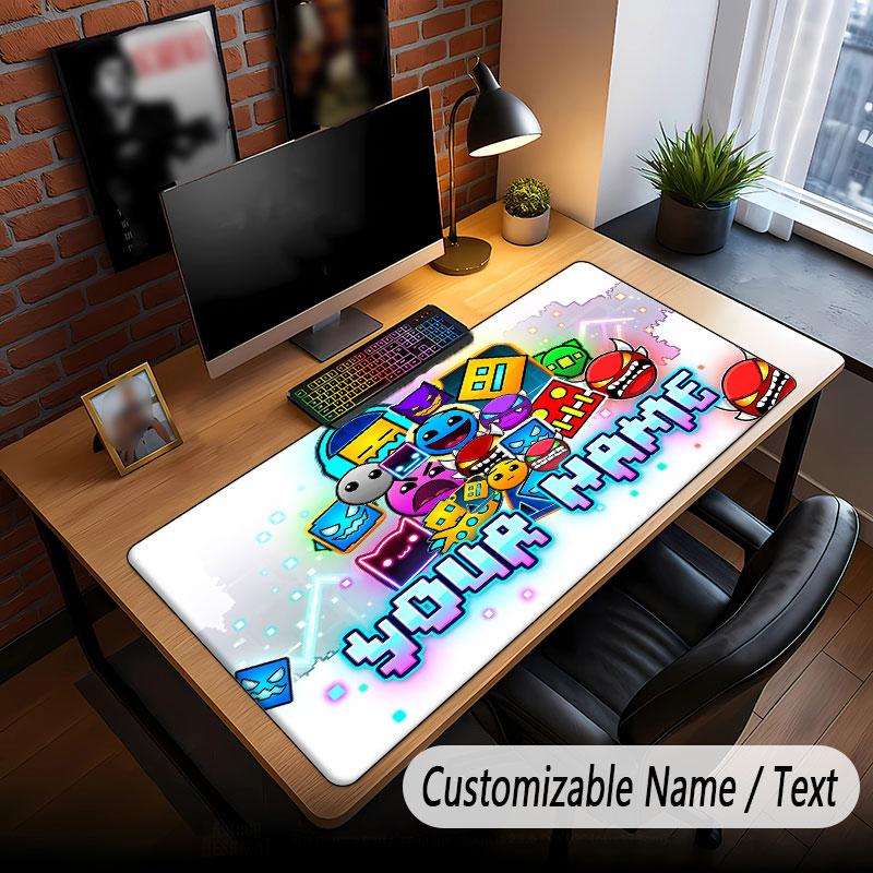 Tappetino per Mouse Grande con Testo Nome Personalizzato, Tappetino Esteso Morbido Antiscivolo Geometry Dash per Ufficio Domestico
