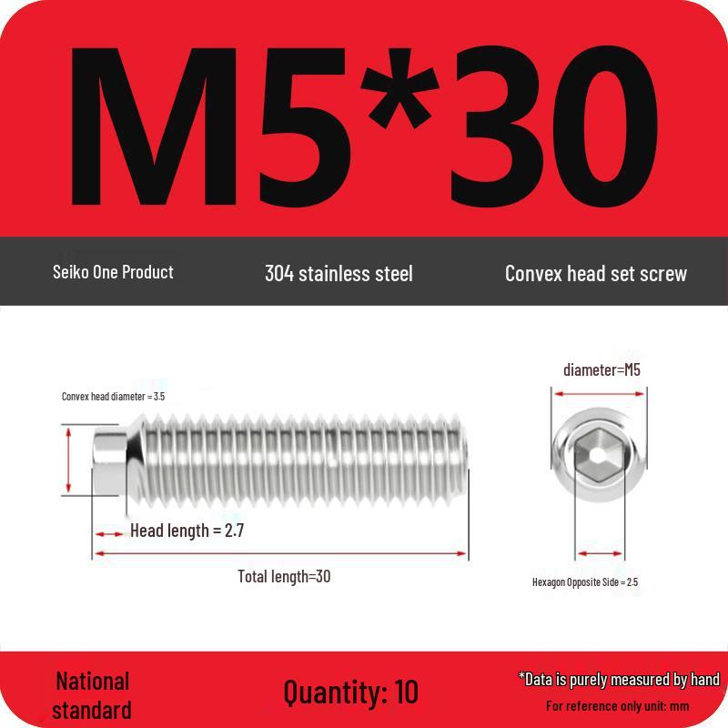 304 Stainless Steel Cup Point Grub Screw - Sizes M3 To M10