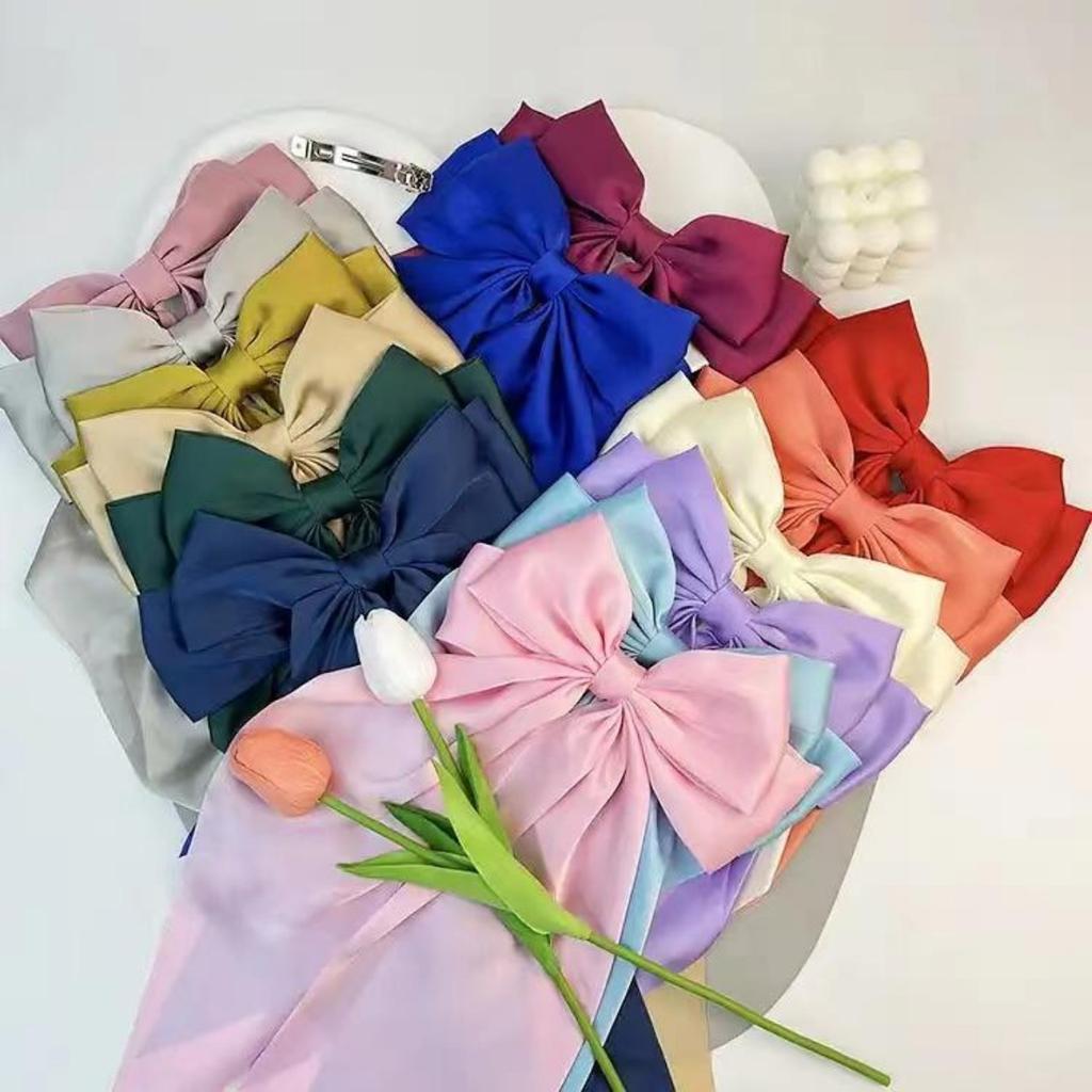 6 spring clip streamers bow hair clips for women