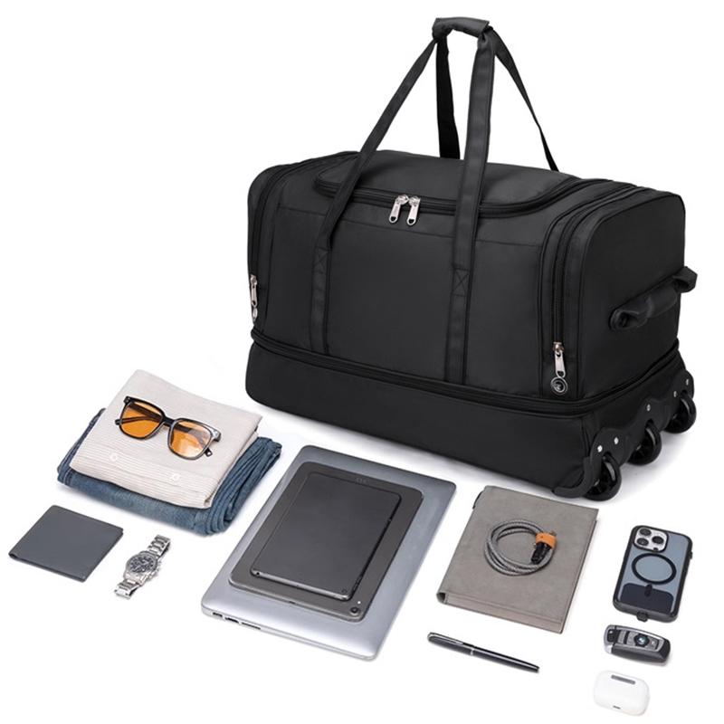 New Foldable Large-capacity Pull Rod Expansion Handbag Oxford Pull Rod Bag Multi-layer Storage Travel Bag Unisex Moving Bag