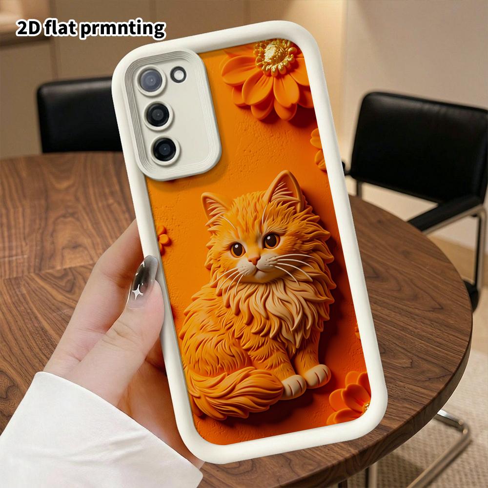 Phone Case: 2D Flat Samsung Galaxy A34 A35 M05 M06 S20 S22 S21 FE Plus 5G Step Protective Case, Embossed Long-Haired Orange Cat, Christmas Halloween G