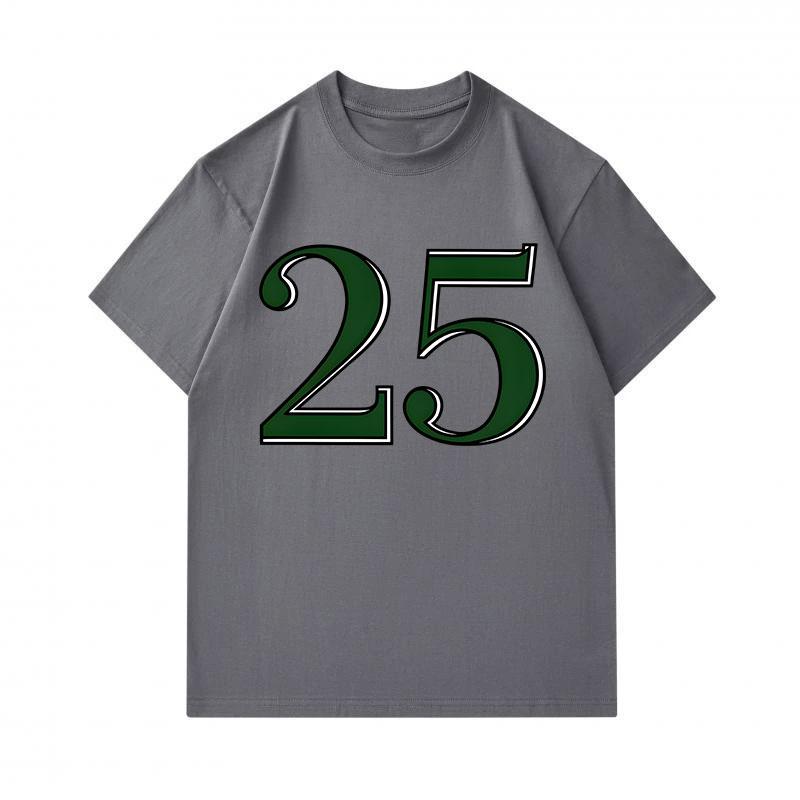 Men's 100% Cotton Crew Neck Short Sleeve T-Shirt, Casual Classic Number 25 Graphic Printed Soft Breathable Summer Daily Wear Tee for Men