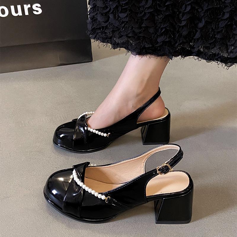 With skirt Mary Jane shoes small fragrant wind light mouth thick heel sandals 2025 spring and summer new retro round head high heels women
