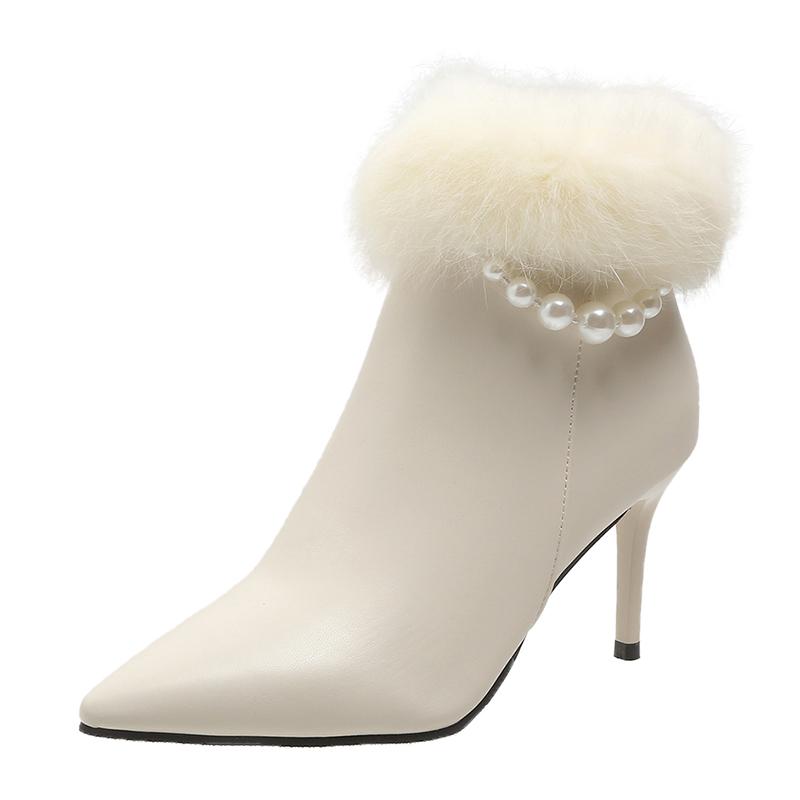 

Мода 2025 Новые женские ботинки Осень Зима Новый стиль Модные ботинки с острым носом на высоком каблуке Женские повседневные и удобные ботинки 39 бежевый