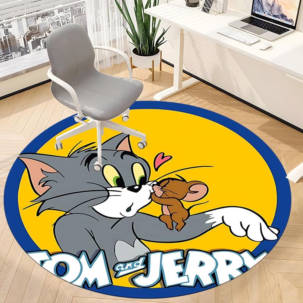 1 Stück Tom und Jerry Büro Runder Teppich, Unter Bürostühlen Schlafzimmer Wohnzimmer Heimdekoration a1016105