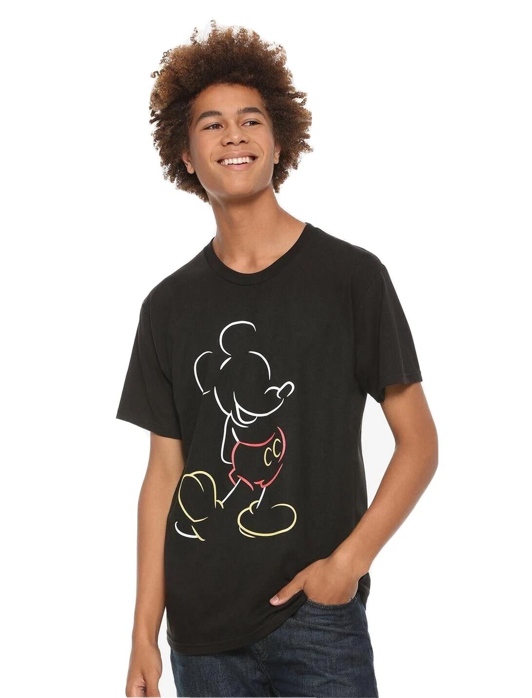 

Disney Mens Mickey Mouse Outline Black T-Shirt New XS 3XL