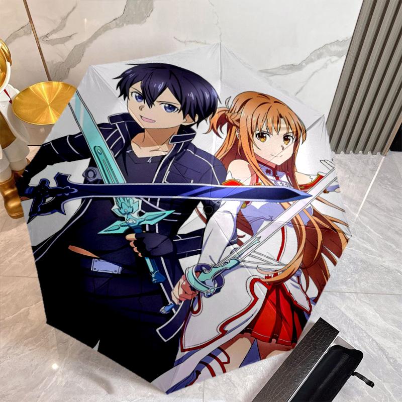 Sword Art Online Umbrella with Automatic Open/Close & Self-8-Rib Heavy-Duty Umbrella, Compact Travel Umbrella Suitable for Outdoor