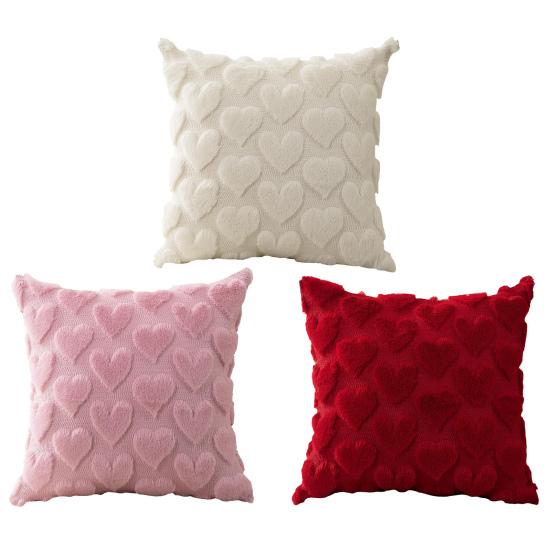 Plush Love Heart Cushion Cover Valentine's Day Throw Pillow Cover Love Heart Pattern Decorative Pillowcase
