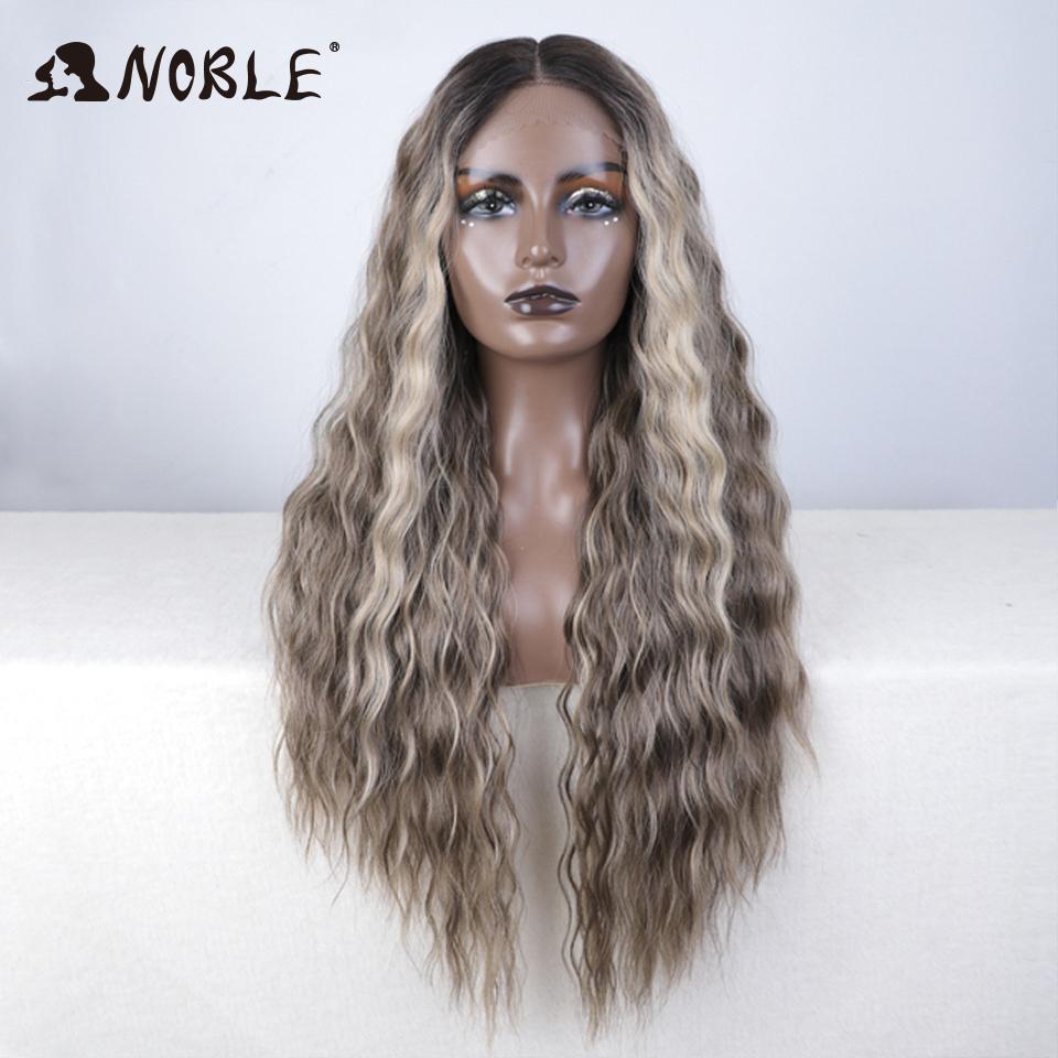 Noble Synthetic Lace Wig Cosplay Wigs 30 Inch Long Deep Wavy Ombre Blonde Silvery Lace Wigs For Women Lace Wig Heat Resistant