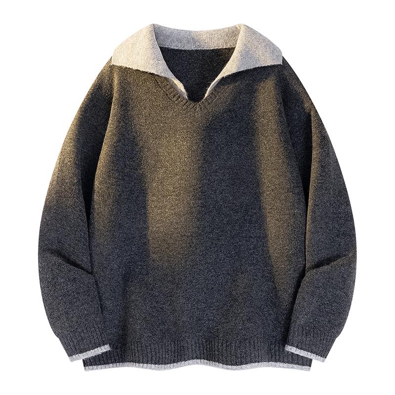 Fake Two-piece Shirt Sweater Knitted Jacket Men's Sweatshirt Autumn and Winter New Style