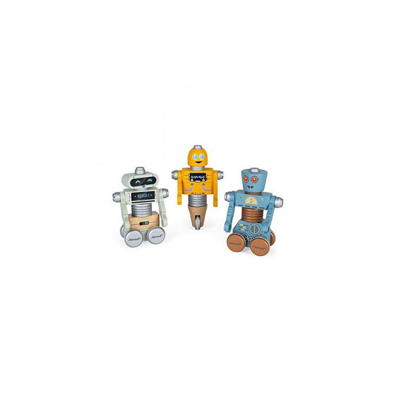 Janod - Brico'Kids Wooden Robots - Construction Toy - Teaches Fine Motor Skills and Imagination - Ages 3 and Up, J06473