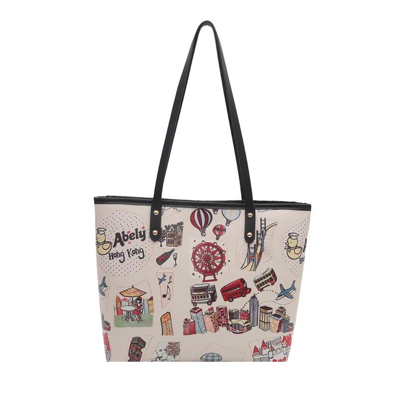 Bear graffiti shoulder bag women s spring new foreign fashion versatile handbag diagonal span bucket bag