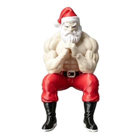 Holiday Party Decorations Strong Muscles Santa Claus Ornament, Muscle Lines And Beard Decor, 3D Printed Funny Creative Statues Christmas Decoration