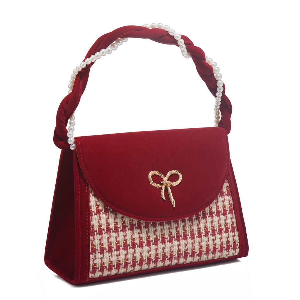 Women'S Bag, Red Niche Thousand Bird Grid, Large Capacity Diagonal Bag, Wedding Gift, Bridal Wedding Bag