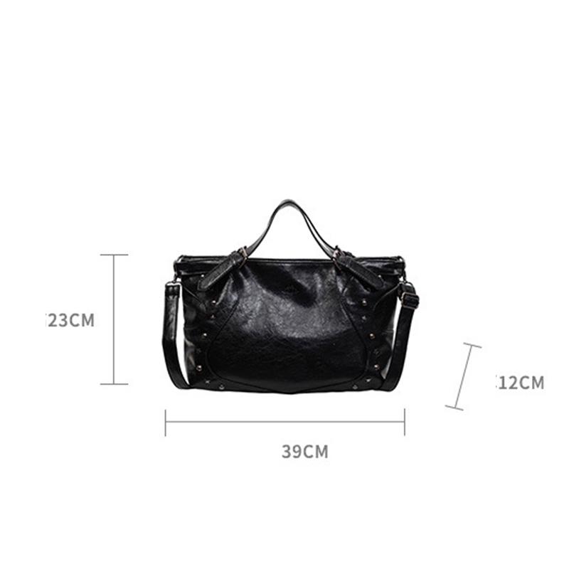 Women's Fashion Y2K Hot Girl Motorcycle Bag Vintage Solid Color Large Capacity Rivet Decor Shoulder Crossbody Bag CLE