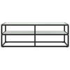 Black TV Stand with Tempered Glass Marble Effect 120 X 40 X 40 Cm