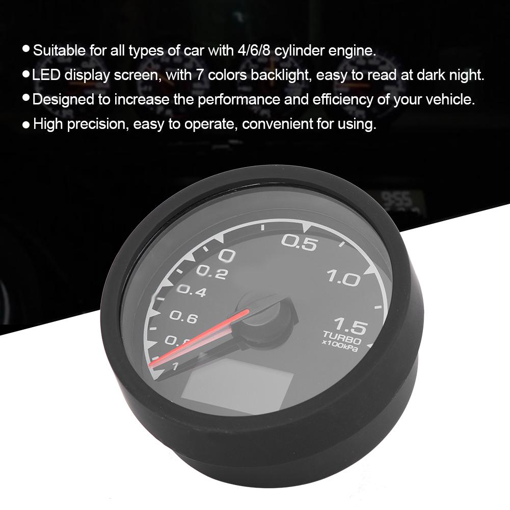 Auto Car 2.5in Digital Turbo Boost Gauge Meter 12V 7 Colors Backlight Universal