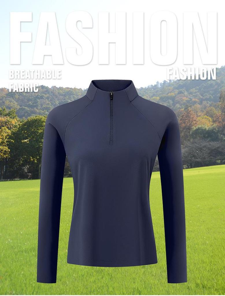 2025 Women's Sport Long Sleeve Zip Collar Polo Shirt: Outdoor Casual Warm Top