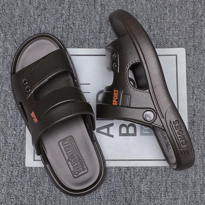 Mode Weiche Dicksohlige Lässige Hausschuhe Anti-Geruch Leder Pantoletten Sandalen Herren Strandbekleidung Rutschfest Knöchelschnallen Hausschuhe Zuhause