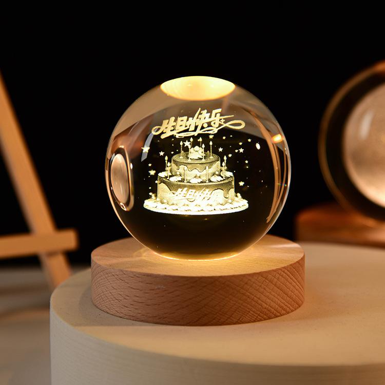 Blank Crystal Craft 3d Laser Engraving Crystal Ball Lamps Galaxy Crystal Ball With LED Wooden Base