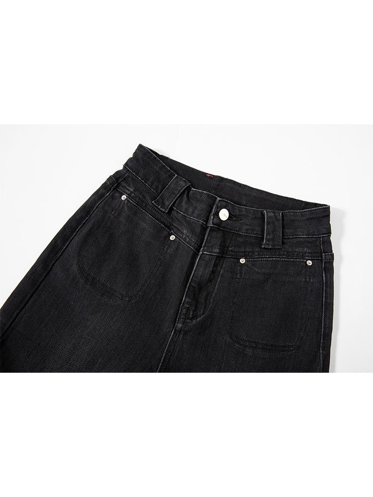 Women's High-Waisted Elastic Wide-Leg Jeans, Spring/Summer 2026 Collection, American Retro Denim, Solid Color, Casual Long Pants.
