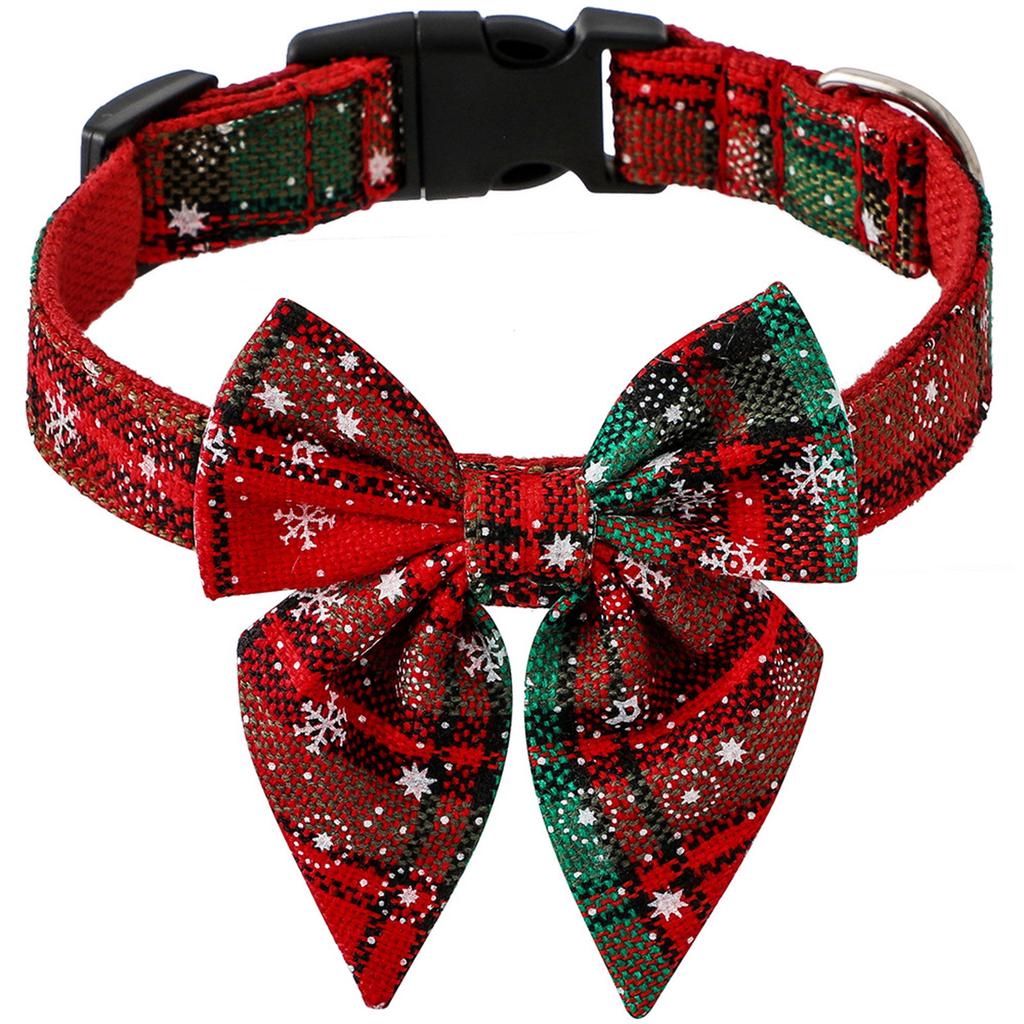 Christmas Cat Collar Adjustable Dogs Collar with Bowtie Kitten Necktie Collar Cats Festival Costume Pet Party Accessory