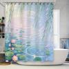 Graceful Lotus Pond Scene Shower Curtain Water Lily Leaves And Pink Flowers Design For Stylish Home Upgrade Waterproof Durable