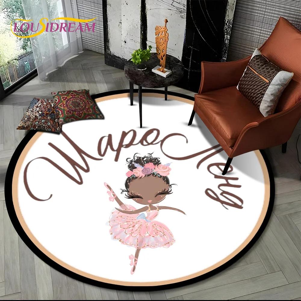 Ballet Girl Cartoon Flower Fairy Ballerina Round Carpet Rug for Living Room Bedroom Child Decor,Pet Area Rug Non-slip Floor Mat