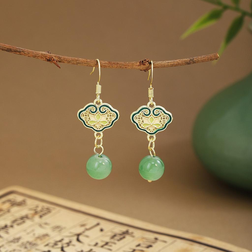 New Chinese Flower Water Drop Pearl Stud Earrings Light Luxury Chinese Style Temperament Earrings Versatile High Sense National Tide Earrings Women