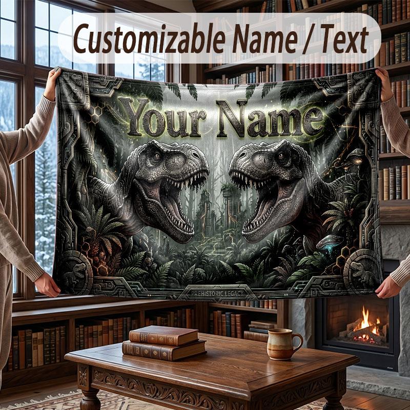 Animals Theme Throw Blanket Custom Name Text Personalized Blanket Soft Cozy Blanket for Home Sofa Bed