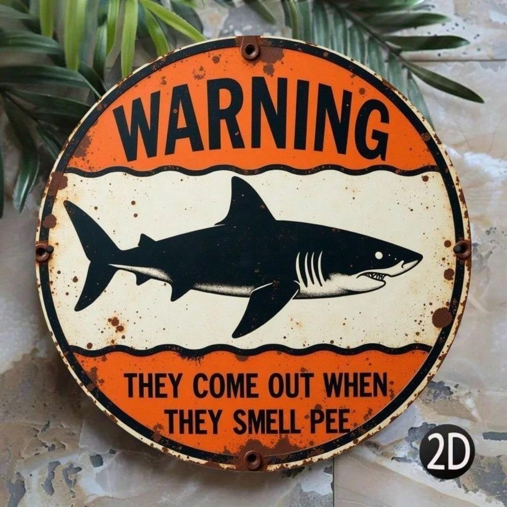 Vintage Shark Warning Metal Sign Retro Wall Decor for Bar Garage Home