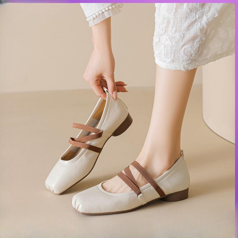 New Style of Women's Ballet Shoes with Thick High Heels and A Shallow Opening