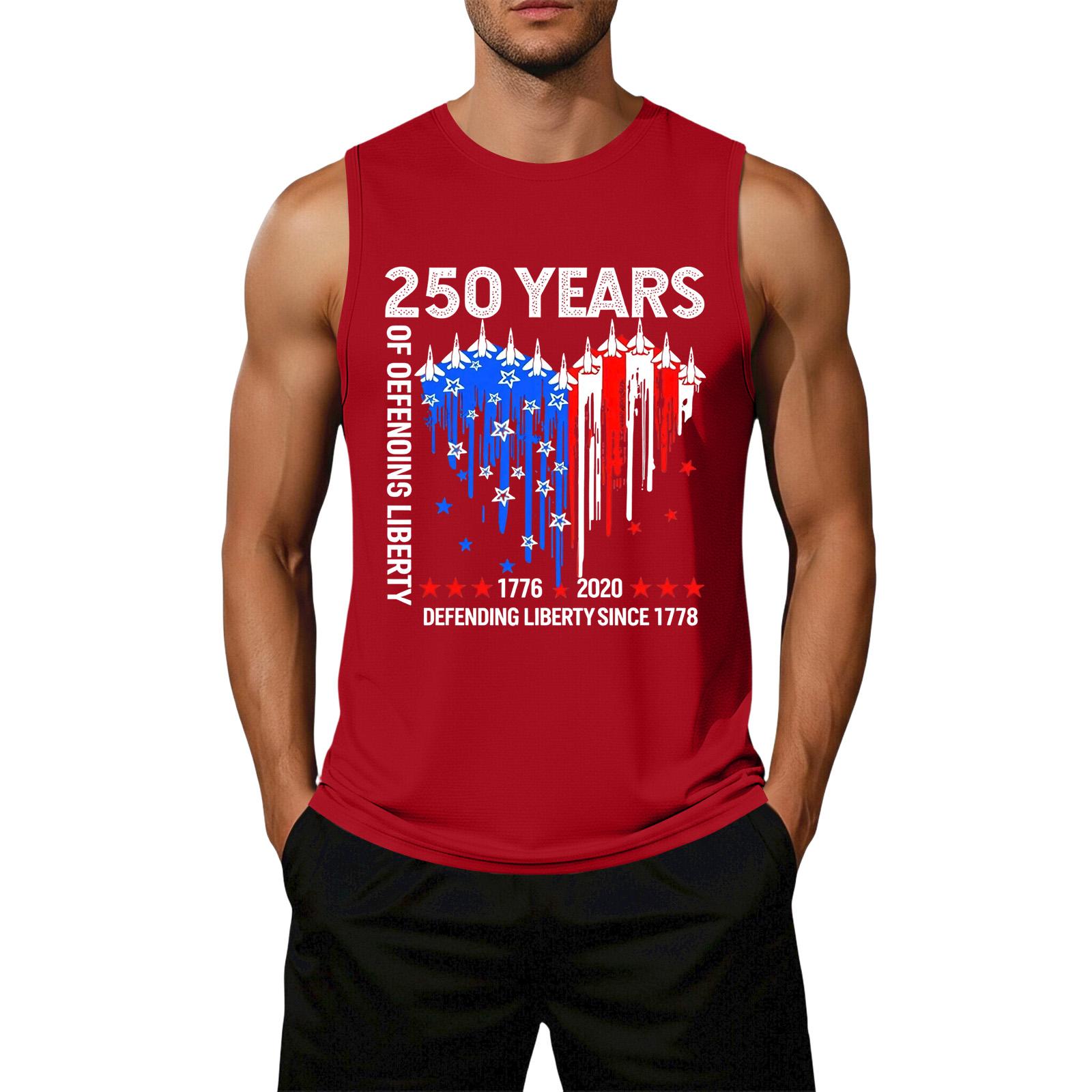 

Men’s Loose Fit Sleeveless Top with Flag Graphic and 250 Years Print Lightweight Casual Tank for Daily Wear M червоний
