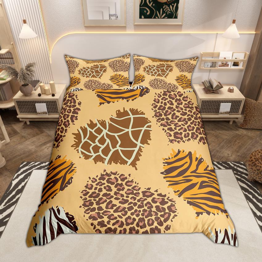 Homewish Leopard Print Duvet Cover Set Cheetah Print Quilt Cover Set Animal Theme Bedding Wildlife Bedroom Room