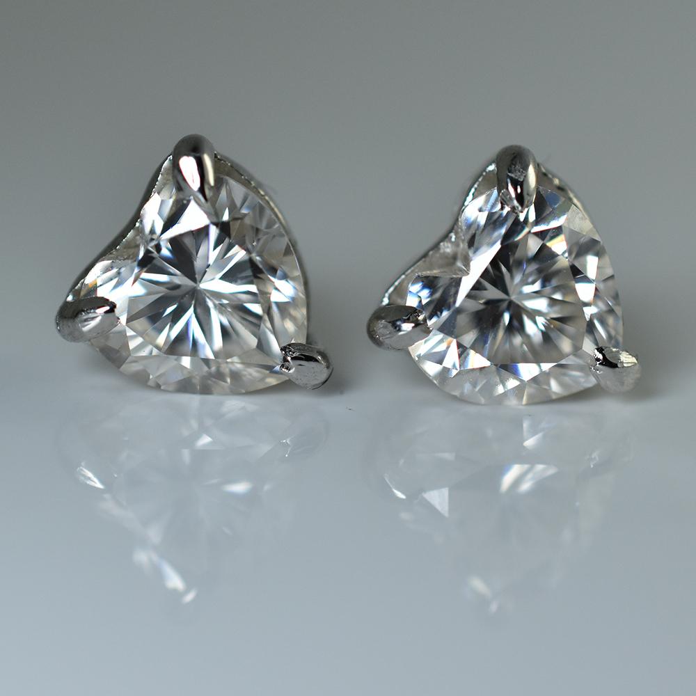 CERTIFIED 925 Starling Silver 14.7 Ct Synthetic Moissanite Heart Earring Pair MY.ER-20-NS