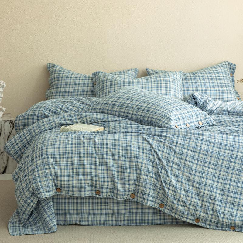 European Style Retro Crinkled Gauze Linen Button-Up Set - Machine Washable, Ideal for Naked Sleep with Fitted Sheet.