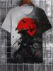 Men's T-Shirt Japanese Style Samurai Pattern Printed Casual O-Neck Loose Street Short Sleeved Tees Tops Male Oversized T Shirt