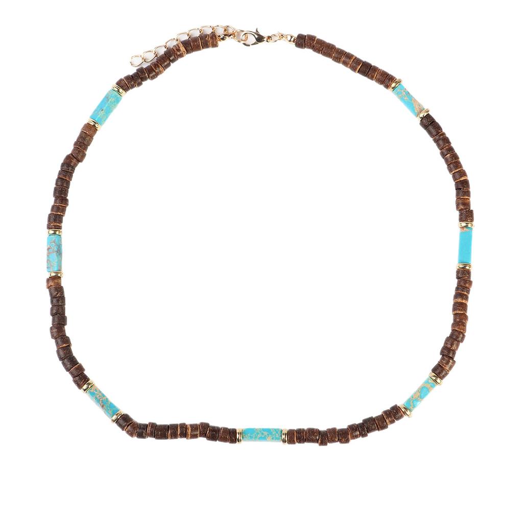 Coconut Shell Wood Bead Necklace with Natural Stone Bohemian Ethnic Unisex