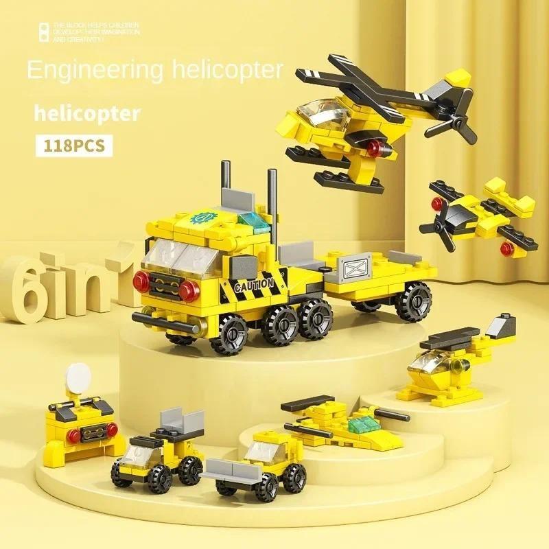6 IN 1 City Engineering Car Police Truck Mech Dinosaur Building Blocks Tank Helicopter Bricks Fire Fighting Set Toys for Children