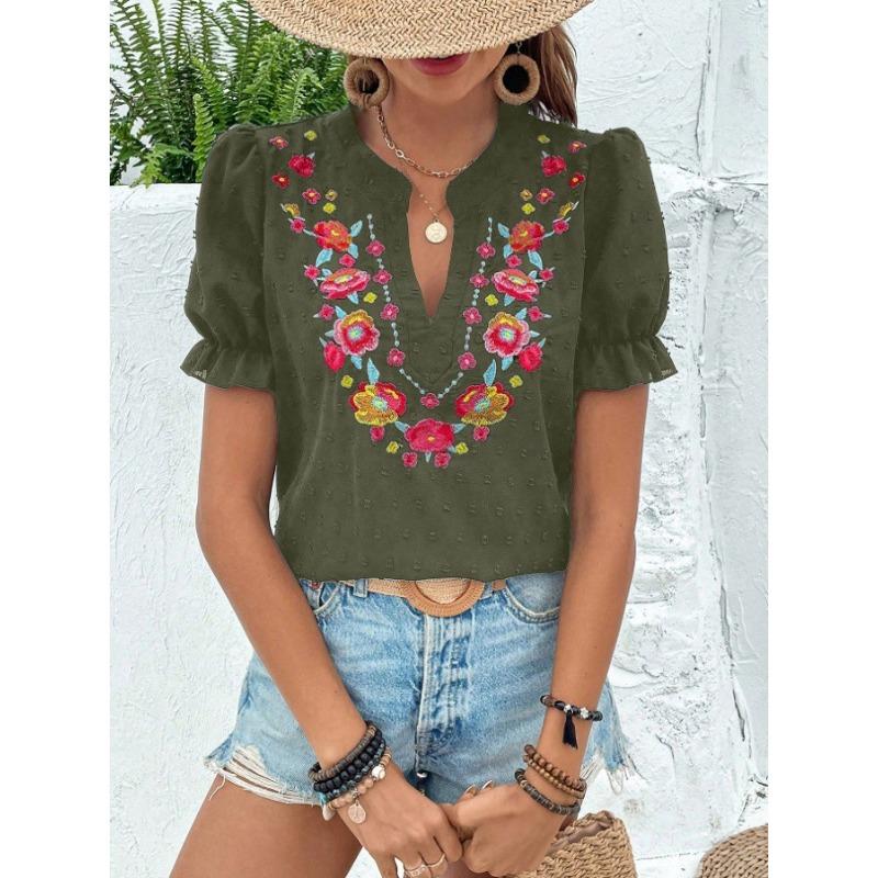 JPNTKY Women's Fashion Casual V-Neck  Short Sleeve Blouses & Shirts