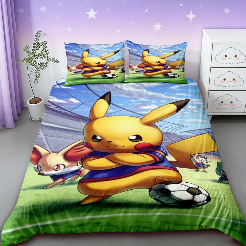 Pikachu Bedding Set Cartoon Anime Children Bedroom Quilt Cover Boy Girl Bedclothes Single Double King Duvet Cover Best Gifts