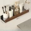 Bathroom Shelf No Punch Storage Rack Solid Wood Bathroom Shelves Punch-Free Wooden Shelf Wall-Mounted Shower Toilet Organizer