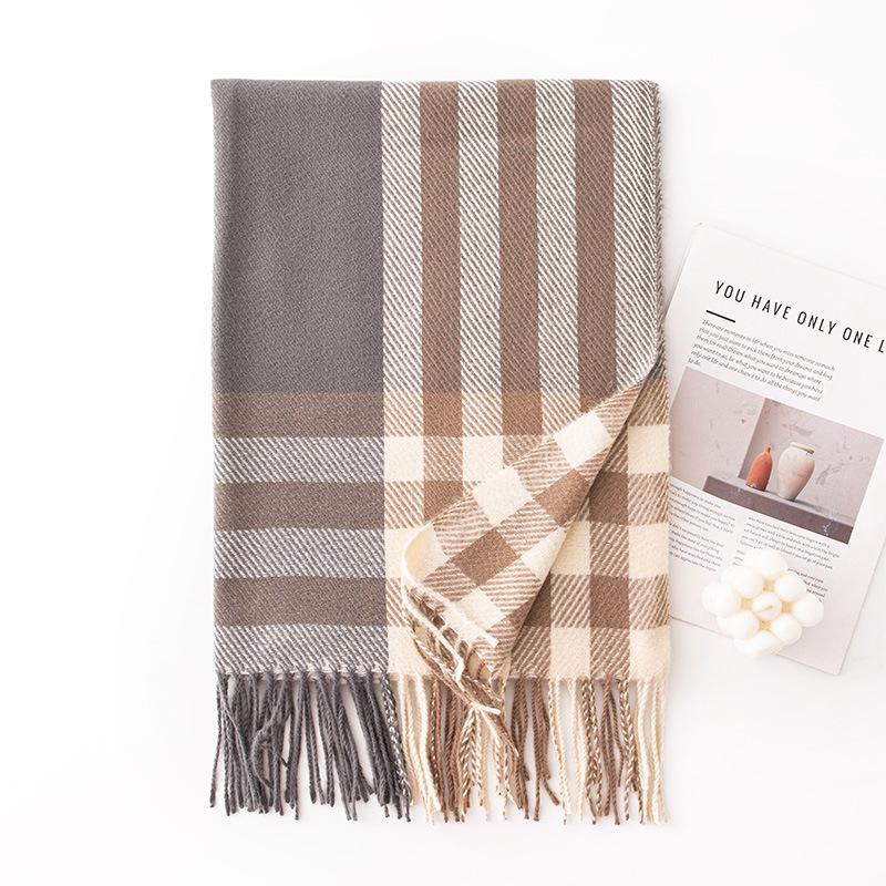 Women's New Winter Scarf All Match High End Shawl  Tassel  Korean Style Plaid  Warm Couple  Thickened Scarf