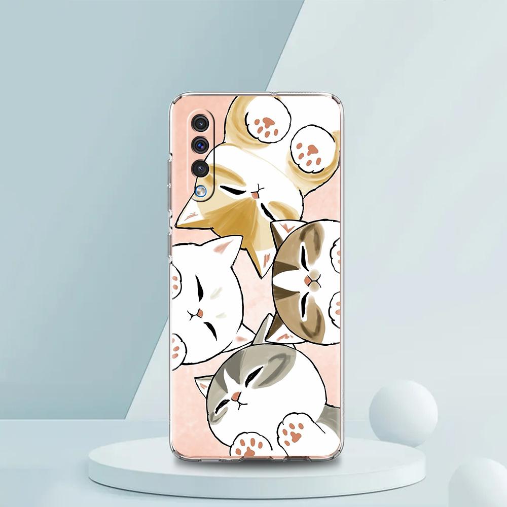 Transparent Phone Case for Samsung Galaxy A16 A14 A12 A22 A24 A42 A03S A06 A20 A30 A40 Soft TPU Cover Cute Cartoon Cat Pattern